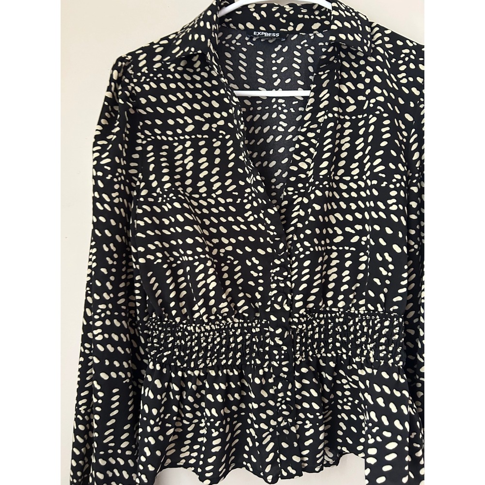 Express Black & Beige Print‎ Blouse Top S Whismigoth Indie Sleeze Office Glam